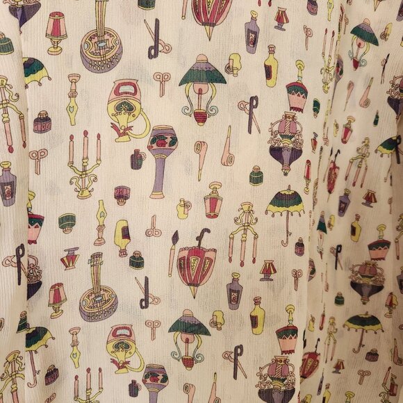 Subi Sheer Cream Printed Blouse Bow Feminine Coquette Pretty Romantic Girly Cute - Picture 6 of 11